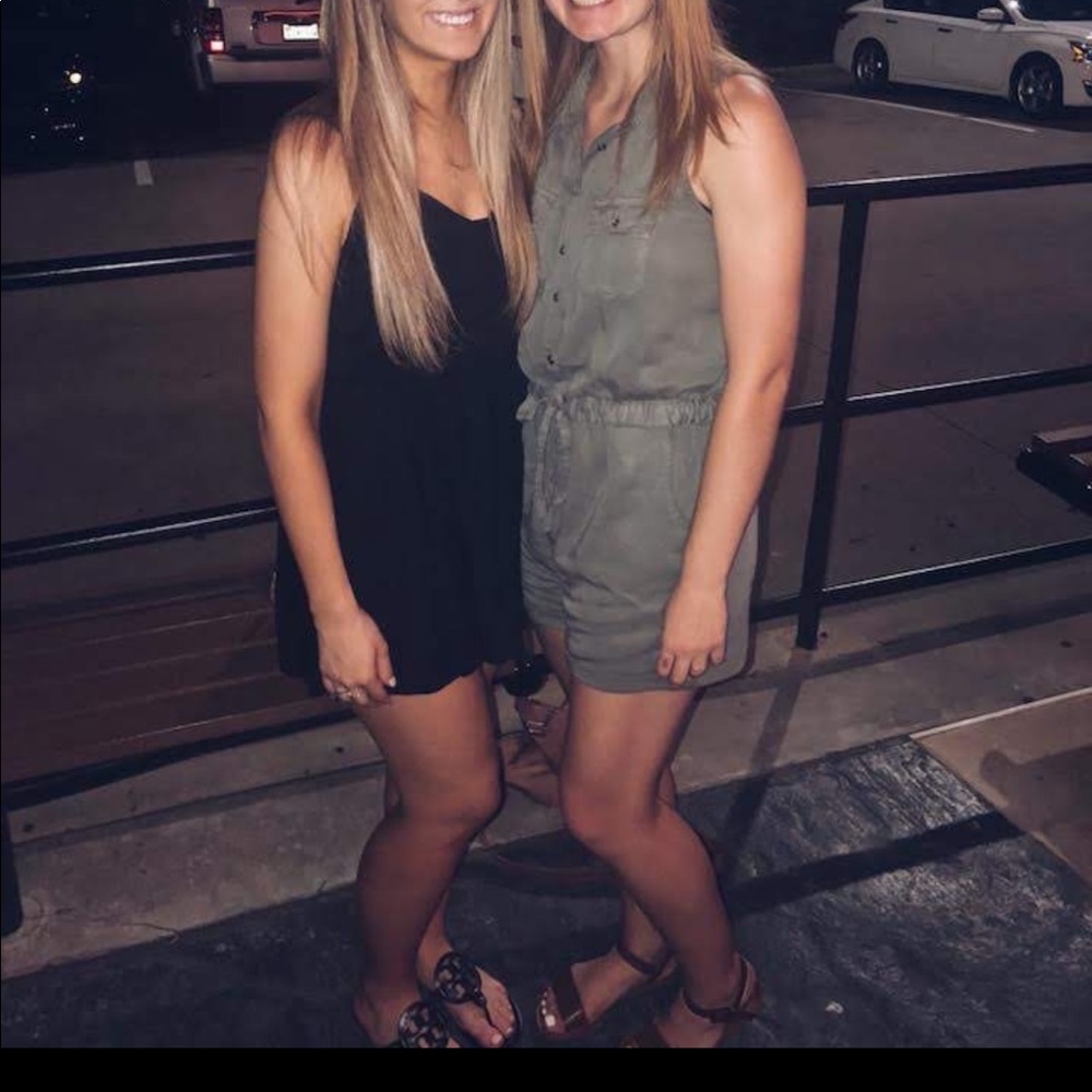 Green romper! Not tight fitting, and very comfy!